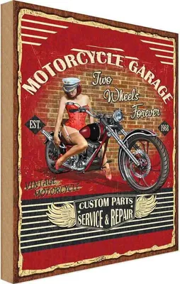Produktbild von vianmo Holzschild 40x30 cm Motorcycle Garage Auto Werkstatt