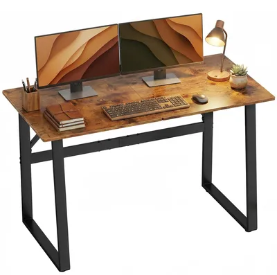 Obrázek produktu pro Průmyslový stůl – počítačový stůl – 120 × 60 × 76 cm – kovová konstrukce – dubový povrch – obdélníkový – nosnost 50 kg – rustikální hnědá barva