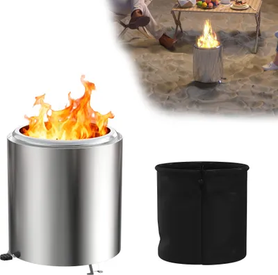 Obrázek produktu pro UISEBRT mini kempingový vařič z nerezové oceli φ22 cm - raketový vařič kompaktní a mobilní, s nastavitelným regulátorem větru, účinný, pro kempování, outdoor, včetně tašky