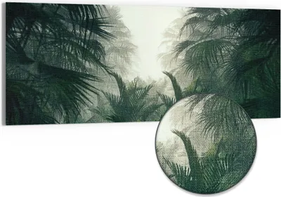 Produktbild von DEQORI Hybrid Leinwand Bild 150x60 cm 'Nebelwaldgeheimnis' Wandbild Glas flach modern