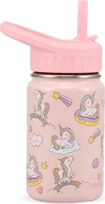 Zdjęcie produktu dla Butelka do picia dla dzieci SANTECO stal nierdzewna 350 ml szczelna termo jednorożec