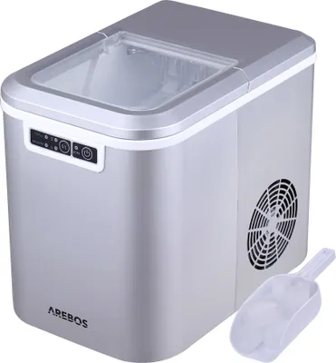 Produktbild von AREBOS výrobník kostek ledu, výrobník kostek ledu Výrobník kostek ledu, 12 kg / 24 h, doba výroby 10-15 minut, 2 velikosti kostek ledu, nádrž na vodu o objemu 2,2 litru, stříbrný