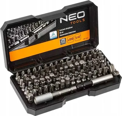 Zdjęcie produktu dla NEO TOOLS Końcówki wkrętakowe z uchwytem, zestaw 99 szt.