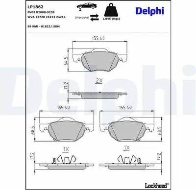 Produktbild von DELPHI Bremsbeläge Satz Vorne Bremsklötze für HONDA Accord VII Limousine (CL, CN) LP1862