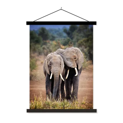 Produktbild von MuchoWow® Textilposter Elefant - Tiere - Bäume - Natur 40x53 cm mit schwarzem Rahmen - Abbildung