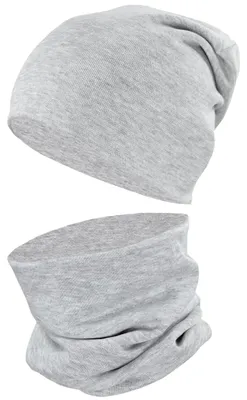 Produktbild von TupTam Kinder Mütze / Beanie und Schlauch Schal Set aus Jersey und Rippstoff, Farbe: Grau Meliert, Größe: 44-52