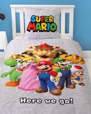 Produktbild von Super Mario & Friends Bettwäsche 80x80 + 135x200 cm - 100% Baumwolle in Biber/Flanell