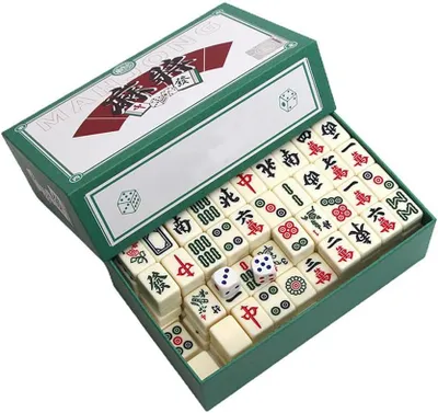 Productafbeelding van Mahjong-set, mini-formaat, 144 Chinese speelstenen, 2 dobbelstenen, draagbaar voor reizen
