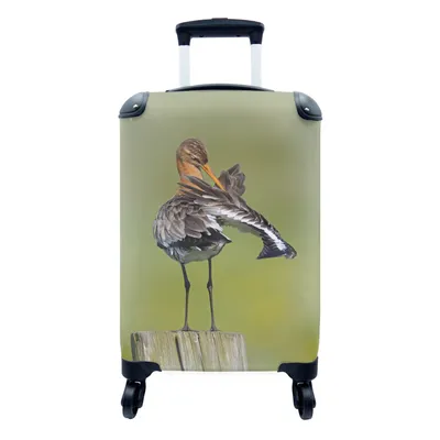 Produktbild von MuchoWow® Koffer Handgepäck Trolley Rollkoffer Kleine Reisekoffer mit 4 Rollen - Uferschnepfe auf einem Pfahl sitzend - Cabin Size < 55x40x23 cm & 55x40x20 cm - Fotokoffer - Kabinenkoffer - Boardgepäck - Reise-Box - Reisekoffer - Reisegepäck - Koffer mit Bild - Trolley für Kinder