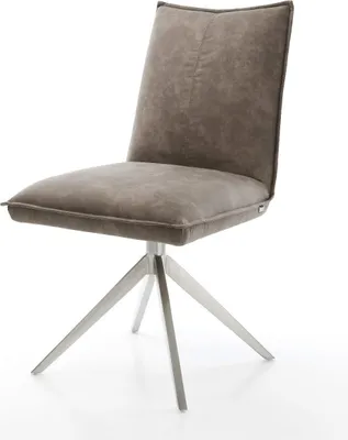 Produktbild von DELIFE Drehstuhl Lelio-Flex Mikrofaser Taupe Vintage Kreuzgestell breit Edelstahl 360° drehbar Wippfunktion Taschenfederkern