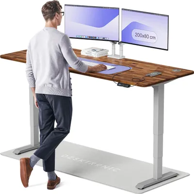Produktbild von Desktronic HomePro Elektrisch höhenverstellbarer Schreibtisch 200x80cm Massive Walnuss/Graumit Memory-Funktion, Anti-Kollisions Technologie, USB-A und USB-C-Ladeanschlüssen