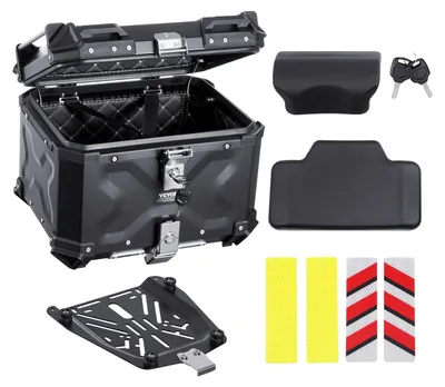 Image de Topcase moto VEVOR, 55 l, coffre arrière en aluminium avec doublure en cuir, topcase moto amovible (470 x 430 x 367 mm), noir