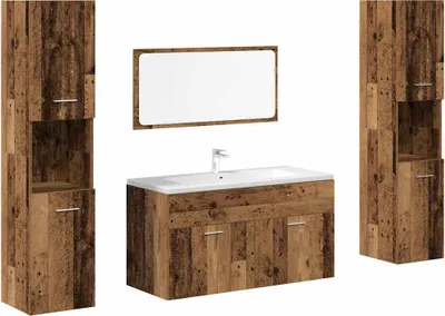 Produktbild von 4-tlg. Badmöbel-Set Altholz-Optik Holzwerkstoff