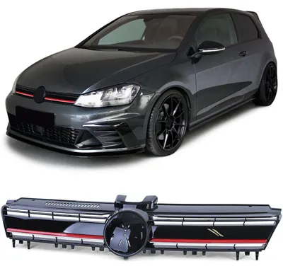 Productafbeelding van Sportgrille en voorgrille, zwart-rood, voor VW Golf 7 VII, modeljaren 2012-2017