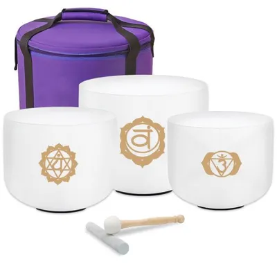 Produktbild von keepdrum Klangschalen-Set OM Pro Gold 3-Chakren Set mit Zubehör