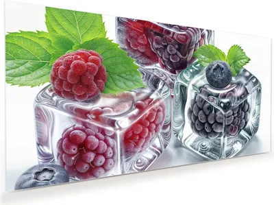 Produktbild von Glasbild 110x55cm in XXL für Wohnzimmer, Schlafzimmer Motiv Eiswürfel Beerenmix