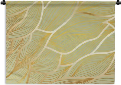 Produktbild von MuchoWow® Wandteppich Wandbehang Goldene Wellen auf grünem Hintergrund 60x45 cm Tapisserie Dekoration Wandtuch - Das Schlafzimmer