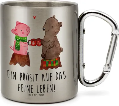Produktbild von Mr. & Mrs. Panda Metallbecher Glühschwein Sause - Transparent - Geschenk, Alles Gute, Bär, Teetasse, Thermobecher, Campingbecher, Weihnachten, Teebecher, Schwein, Prost