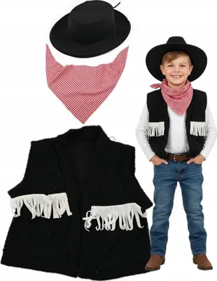 Produktbild von Cowboy Kostüm Kinder Weste Hut Halstuch Set Karneval Fasching Halloween 110-135cm