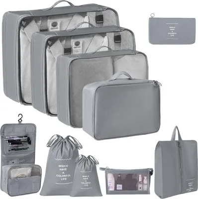 Produktbild von Reise-Aufbewahrungstaschen, 10er-Set, digitale Toilettenartikel, Schuhe, Kleidung, Organizer-Tasche, Koffer, grau
