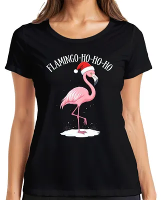 Obrázok produktu pre FLAMINGO-HO-HO Vianočné tričko Flamingo Christmas Funny Gift Dámske tričko, čierna farba, L