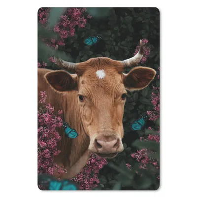 Produktbild von MuchoWow® Mauspad Mousepad Kuh - Blumen - Schmetterlinge - Porträt 18x27 cm - Mousepads - Maus Mat - Pad - Mausunterlage
