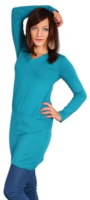 Produktbild von Damen Langarm Longshirt Bluse mit Rückenausschnitt; Türkis/S/M