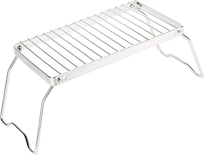 Immagine prodotto di Griglia da campeggio in acciaio inossidabile, dimensioni 38 x 15 cm, con altezza regolabile e pieghevole, ideale per attività all'aperto