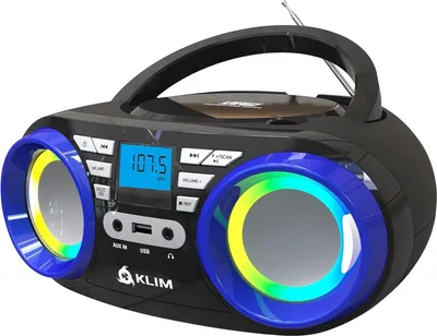 Produktbild von KLIM Boombox B3 Tragbarer CD Player + FM Radio, CD, MP3, Bluetooth, AUX, USB, RGB LED + kabel- & kabelloser Betrieb mit wiederaufladbaren Akku blau