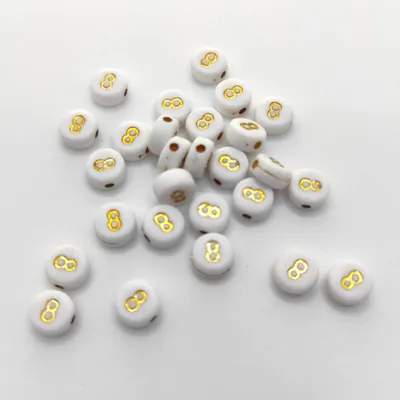 Immagine prodotto di Perline con lettere, 30 pezzi, 4x7 mm, oro e bianco, rotonde, numero 8