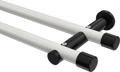 Produktbild von Interdeco Gardinenstange / Vorhangstange Weiß / Schwarz, Typ Platon Santo (Kappe) ohne Ringe, 20 mm Ø 2-läufig, 260 cm