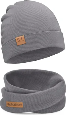 Obrázek produktu pro Bubalove | Dětská čepice Beanie Hat | Šátek se smyčkou | SET | Antracit | 52-56 cm | Jaro | Dětské čepice pro chlapce a dívky