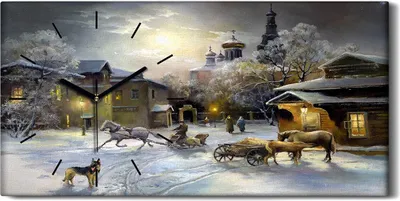 Produktbild von Dekor Leinwand Uhr Wandbilder Geräuschlos Kunstdruck 60x30 Ländliche Landschaft - schwarze Hände