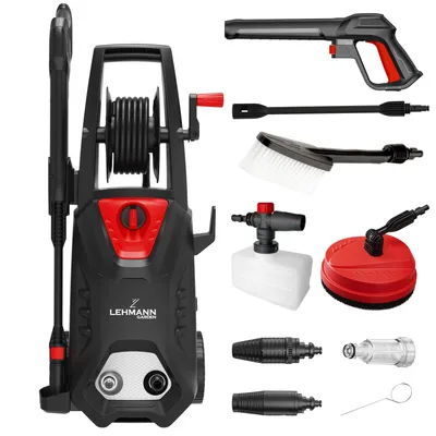 Produktbild von LEHMANN Hudson Hochdruckreiniger mit Aluminiumpumpe, 1800 W, max. 220 bar Druck, 450 l/h Fördermenge, Zubehörsatz