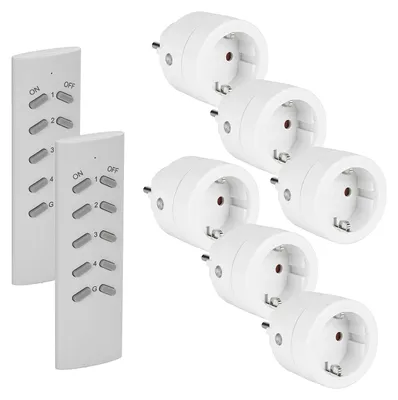 Immagine prodotto di Prese wireless - 6 pezzi - Con 2 telecomandi - Interruttore - Fino a 3680 W