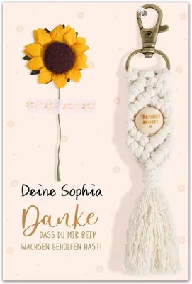 Produktbild von Schlüsselanhänger mit Herz und Sonnenblume, Dankeskarte, Geschenk für Erzieher