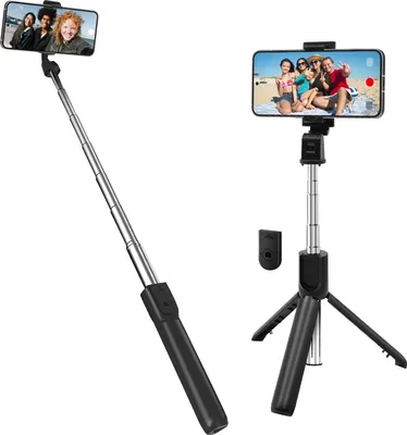 Immagine prodotto di LinQ, bastone per selfie con treppiede estensibile e telecomando Bluetooth, nero