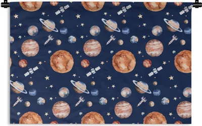 Produktbild von MuchoWow® Wandteppich Wandbehang Muster - Weltraum - Planeten - Jungen - Mädchen - Kinder - Kinder 120x80 cm Tapisserie Dekoration Wandtuch - Wanddekorationen - Wandtücher