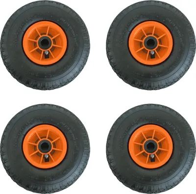 Produktbild von 4x Sackkarrenrad Luftrad 260x85 mm 3.00-4 75 mm zentrierte Nabe Ø 20 mm orange robustes 4 PR Gewebe