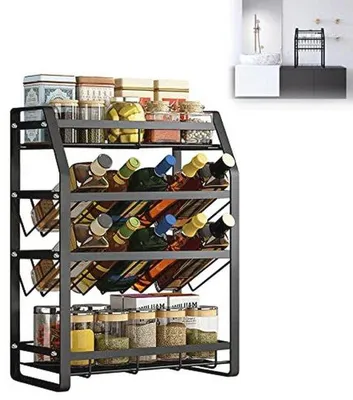 Produktbild von Famanu Kräuterregal mit 4 Regalen und 8 Haken - Multifunktionaler Organizer für Küche und Badezimmer