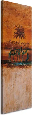 Produktbild von Leinwandbild zwei kamele in der wüste 40x120 cm Feeby orange wandbild bereit zum aufhängen
