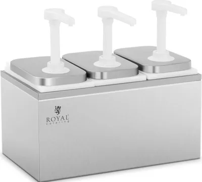 Produktbild von Royal Catering Saucenspender, 3 x 2 L, 3 Pumpen, Edelstahl Polypropylen, 20 x 36,5 x 33 cm, Gastronomie, Selbstbedienungsbereich, RCDI-6L, 0,6 mm