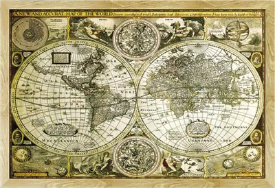 Image de Cartes géographiques - Poster - World Map - Historical + cadre amovible, Shinsuke® Maxi MDF hêtre, vitre acrylique
