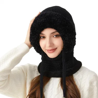 Immagine prodotto di Cappuccio antivento da donna, scaldacollo in pile termico, protezione per il viso, colore nero, taglia unica