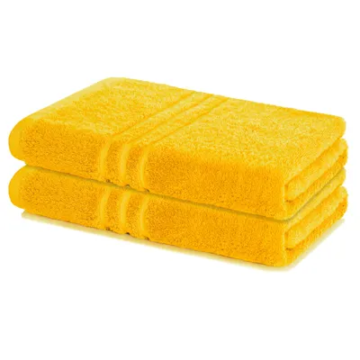 Produktbild von Lavea® 2er Set Duschtuch 70x140, Doppelpack, 100% Baumwolle Frottee, saugstark, weich und strapazierfähig, waschbar 60°C, trocknergeeignet, Handtuch, Handtücher, Duschtücher, Rapsgelb