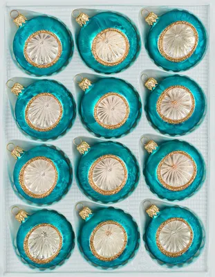 Produktbild von 12 tlg. Glas-Weihnachtskugeln Set in "Vintage Ice Petrol-Türkis Gold"
