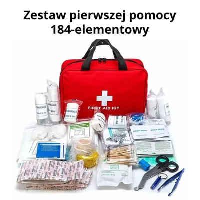 Zdjęcie produktu dla 184-elementowy zestaw pierwszej pomocy – wodoodorna torba ratunkowa na outdoor, kemping i podróże