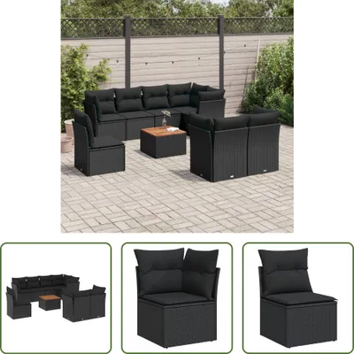 Produktbild von The Living Store 9-tlg. Garten-Sofagarnitur mit Kissen Schwarz Poly Rattan