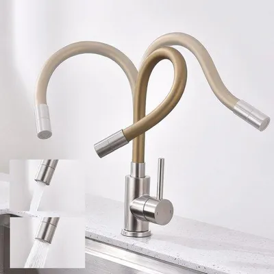 Produktbild von Flexibler Küchenhahn, 2 Strahlarten, 360° drehbar, Edelstahl, Gold, Wassersparend