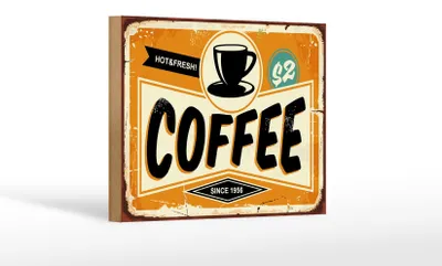 Produktbild von Holzschild Retro 18x12cm Kaffee hot fresh Coffee